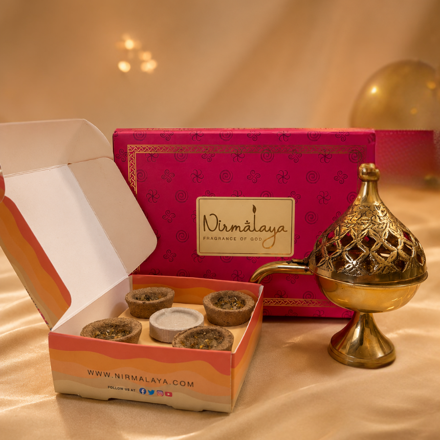 Golden Brass Dhuni with 4 Complimentary Sambrani Havan Cups