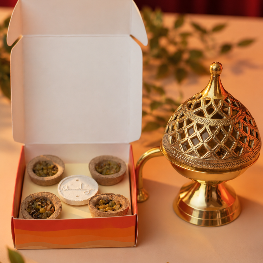 Golden Brass Dhuni with 4 Complimentary Sambrani Havan Cups