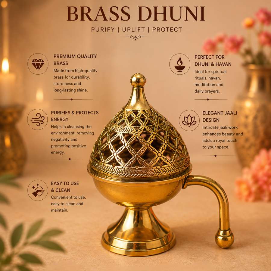 Golden Brass Dhuni with 4 Complimentary Sambrani Havan Cups