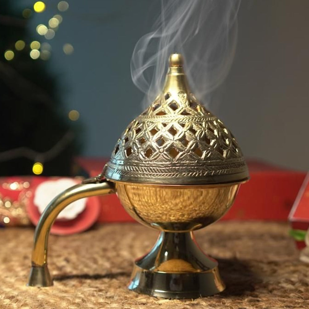 Sambrani Havan Cups and Golden Brass Dhuni Combo