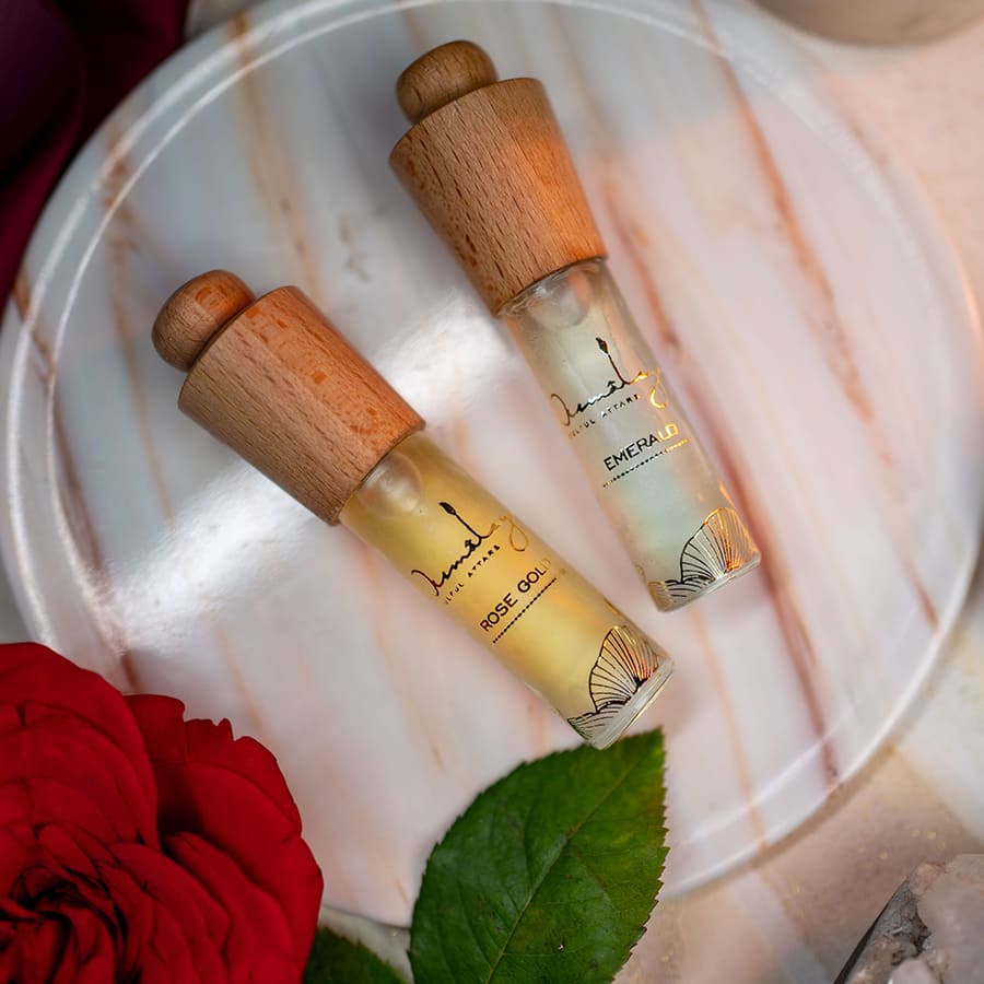 Emerald & Rose Gold Luxury Attar Perfume Combo for Women