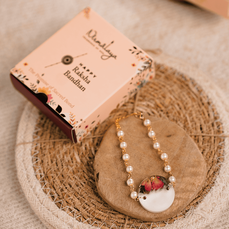 Handmade Bracelet Rakhi With Natural Pretty Pink Flowers