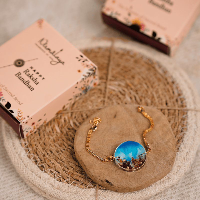 Handmade Bracelet Rakhi With Ocean & Rose Sand Art