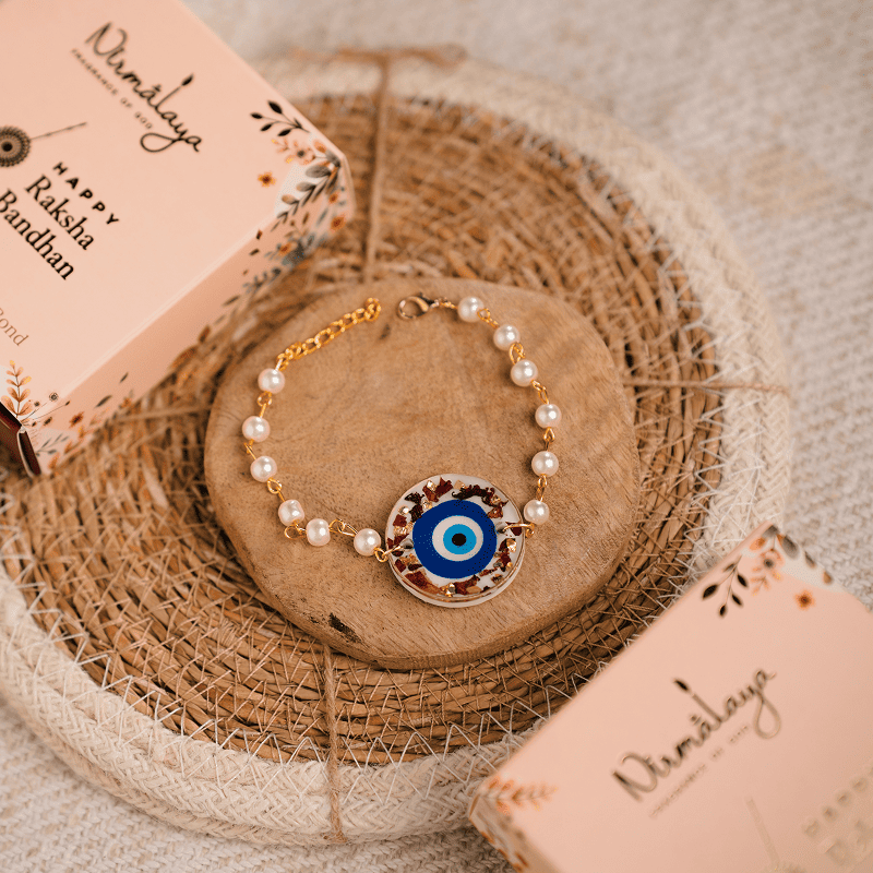 Handmade Evil Eye Bracelet Rakhi With Natural Rose Petals