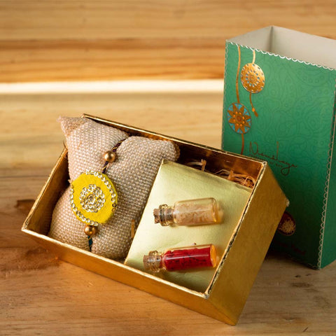 Pyaar Ka Bandhan Rakhi Box - Yellow Zari