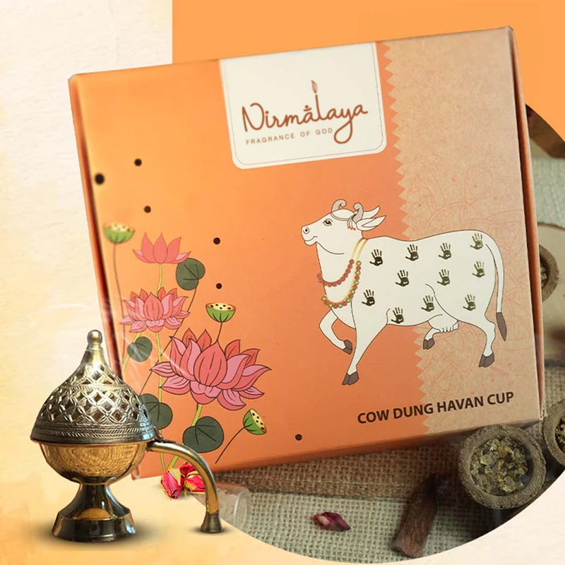 Cow Dung Havan Cups and Golden Brass Dhuni Combo
