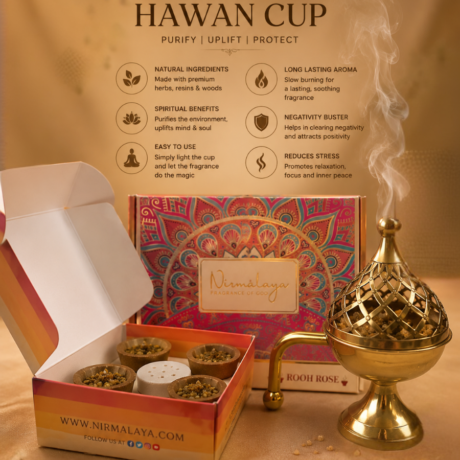 Golden Brass Dhuni with 4 Complimentary Sambrani Havan Cups